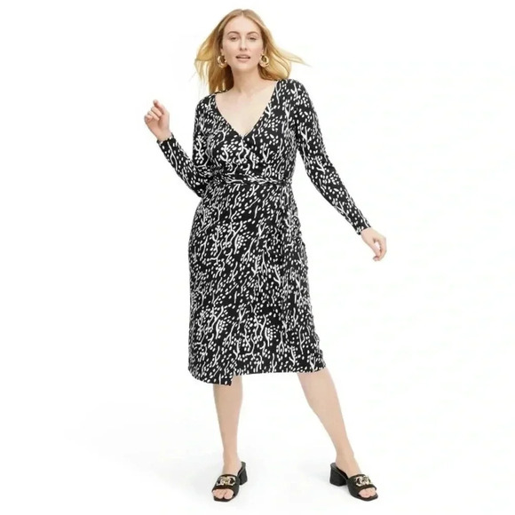 NWTWomen's Long Sleeve Midi Sea Spots Black Wrap Dress - DVF for Target - Picture 1 of 7